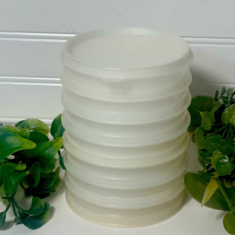 Vintage Tupperware 4 oz Hamburger Patty Keeper Set 882 (8 pc)-7 Keepers, 1 Seal
